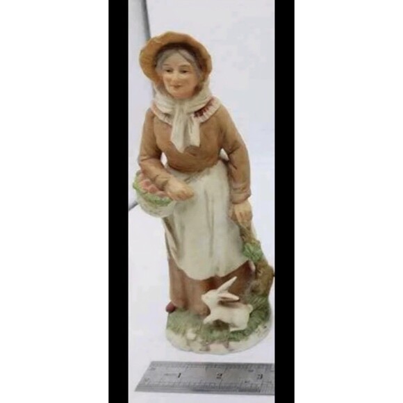 Vintage HOMCO Home Interiors Lady Ceramic Figurine Farmhouse Decor Bunny GLUED - Picture 7 of 10